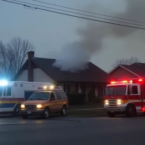 Smoke rising from a house after a fire incident in Shreveport