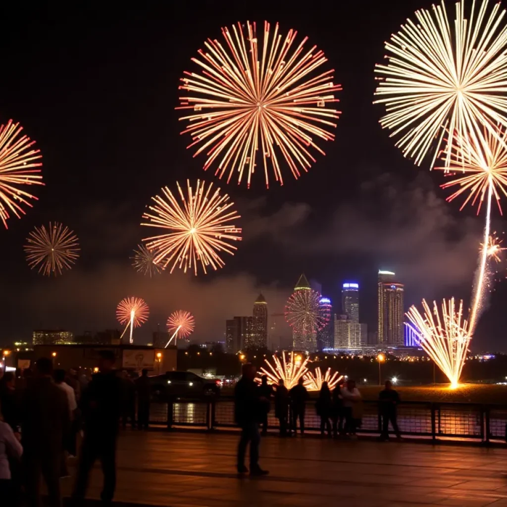 Fireworks lighting up the Shreveport skyline on New Year's Eve