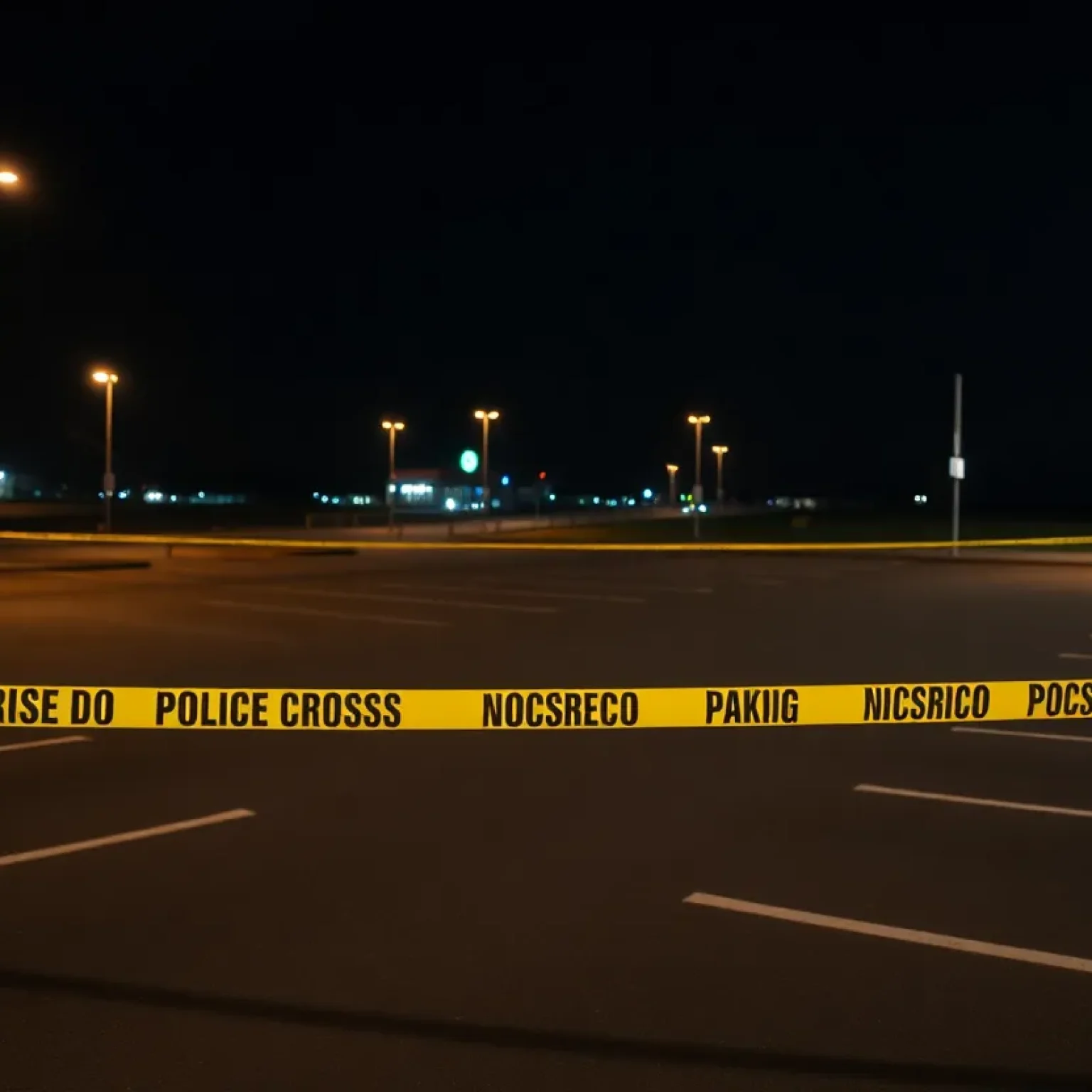 Police tape in an empty parking lot indicating a homicide scene in Shreveport.