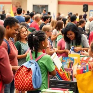 Families enjoying the Shreveport School Supplies Giveaway event.