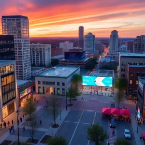 Cityscape of Shreveport with technology and development