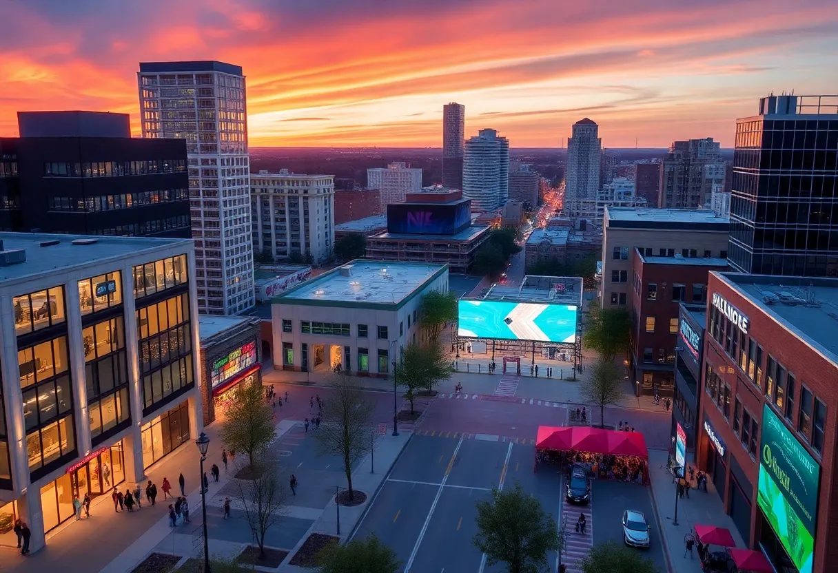 Cityscape of Shreveport with technology and development