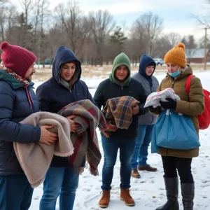 Volunteers providing winter assistance to homeless individuals in Shreveport