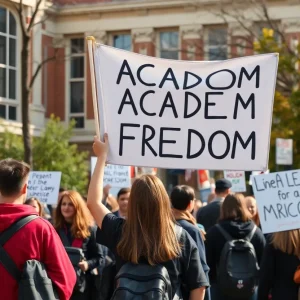 Students demonstrating for academic freedom at LSU Law Center