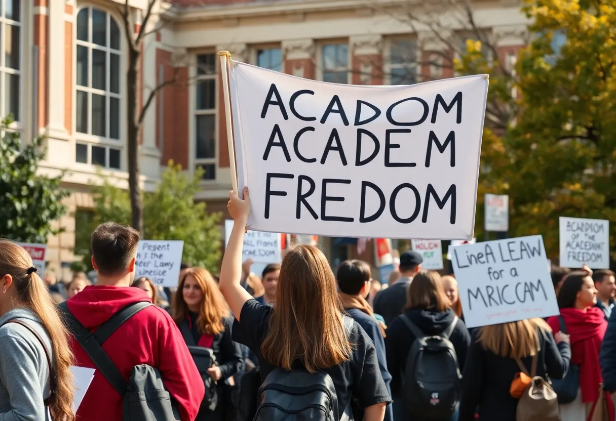 Students demonstrating for academic freedom at LSU Law Center