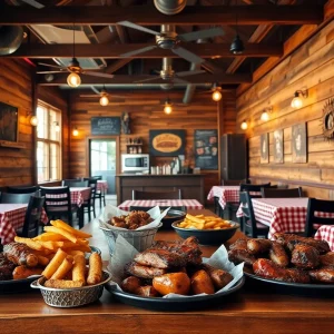 Interior of The Magnolia Pit showcasing BBQ dishes