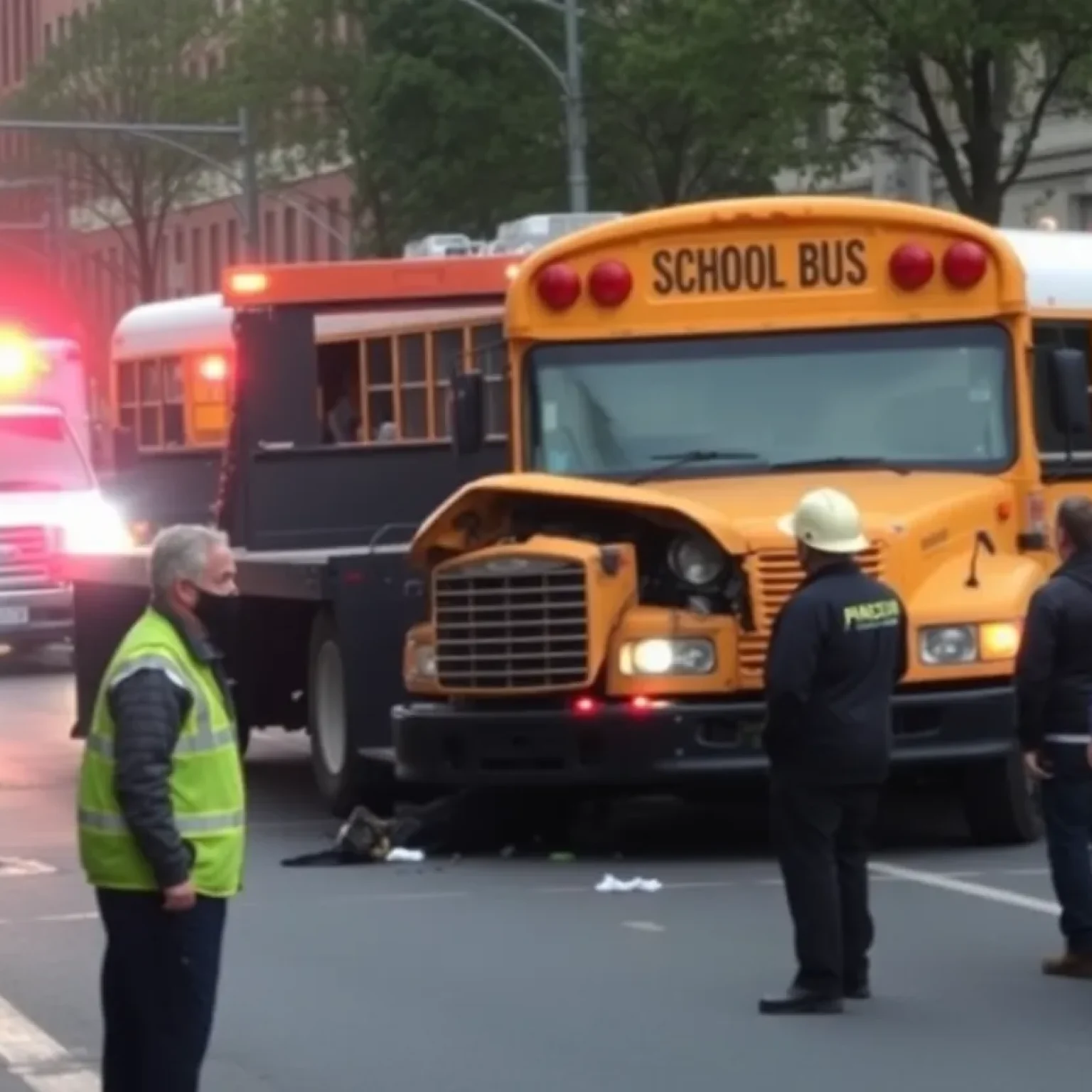 Tow truck and school bus collision on North Market Street