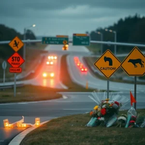 Intersection of Mansfield Road and New Moon Drive, a site of a recent car accident.