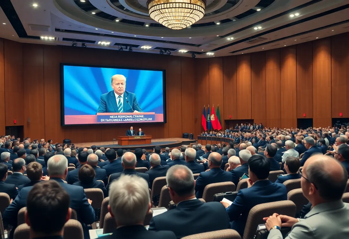 Scene from Davos, showcasing global leaders during a speech.