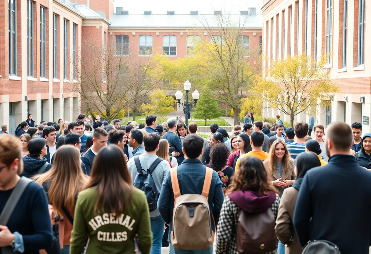 Students on university campus discussing academic freedom