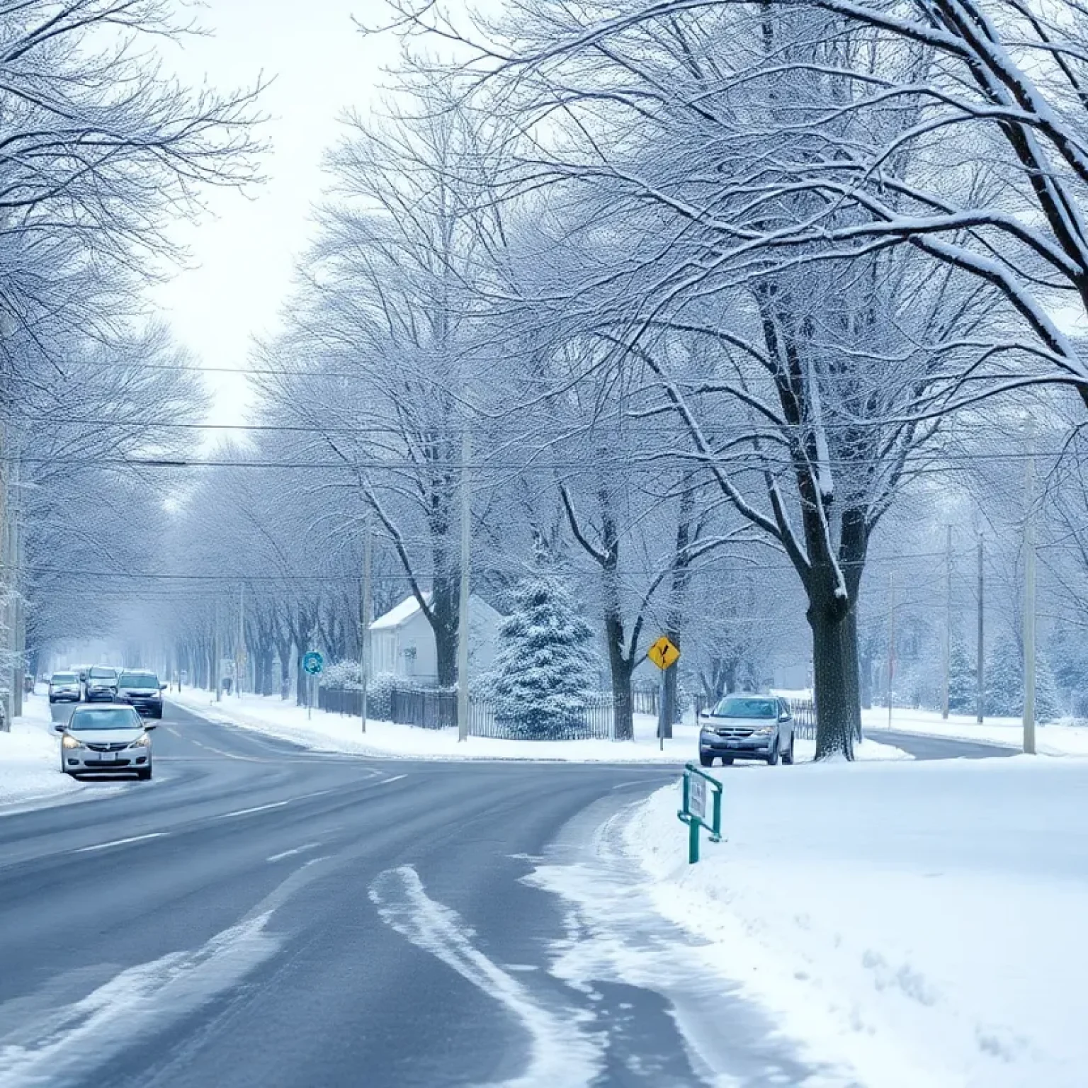 Snow-covered trees and icy streets in Shreveport, Louisiana during Winter Storm Cora.