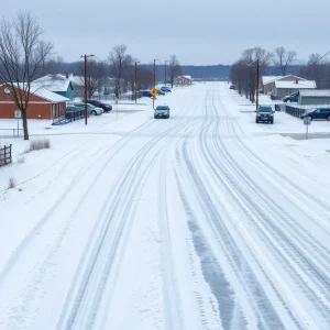 Winter storm in North Louisiana with heavy snow and icy roads.