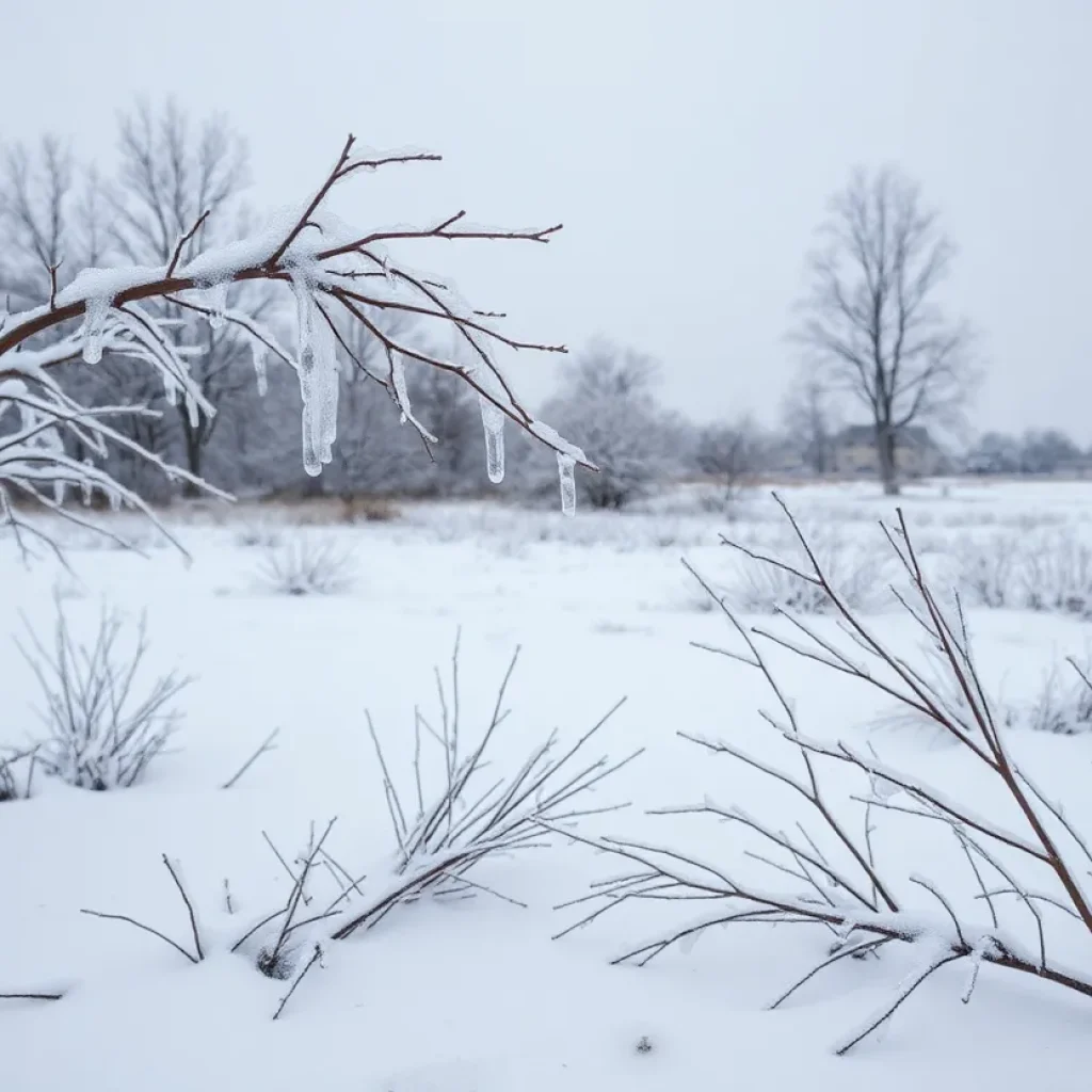 Snow-covered landscape in Shreveport during winter storm