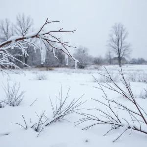 Snow-covered landscape in Shreveport during winter storm