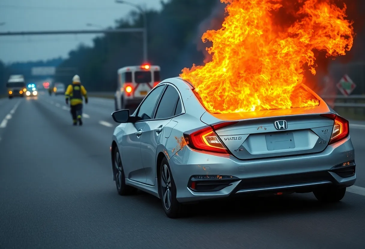 Car fire on I-49 in Caddo Parish