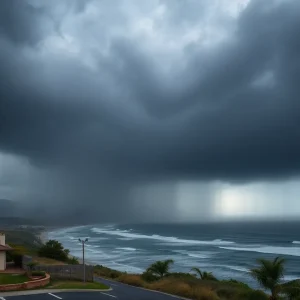 Dark clouds gather over California indicating an approaching rainstorm