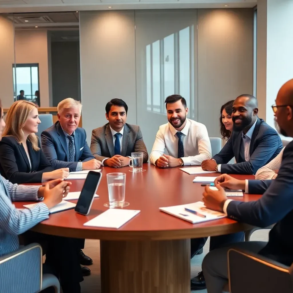 Business leaders at a roundtable discussion.