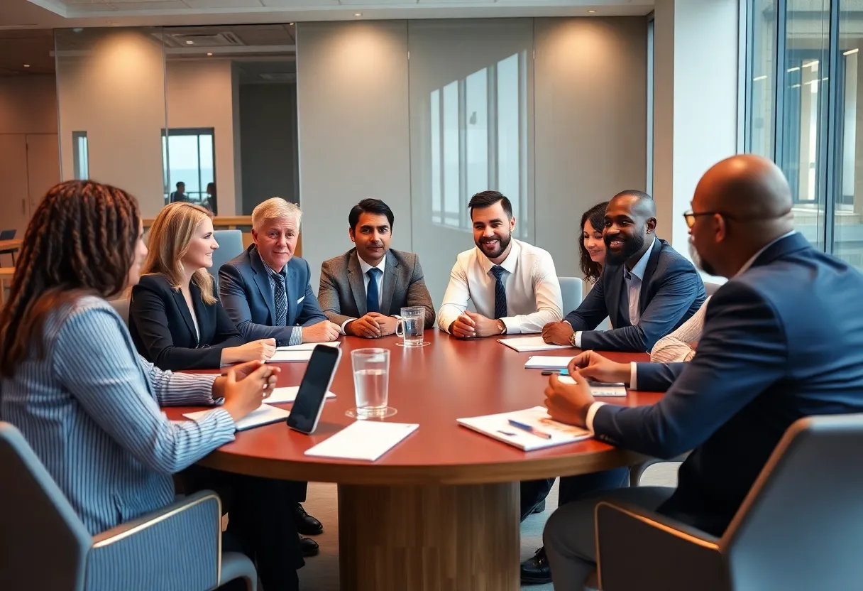 Business leaders at a roundtable discussion.