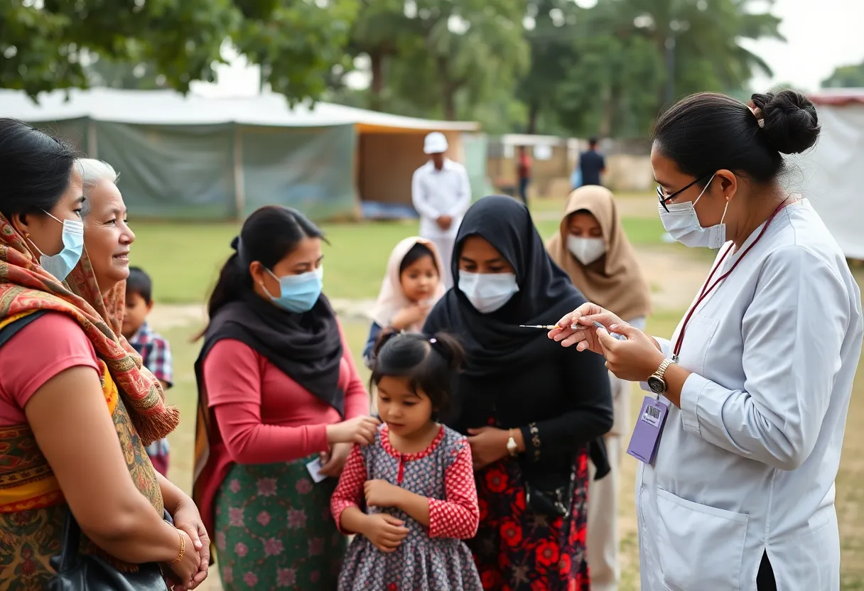 Families participating in a community vaccination clinic against measles.