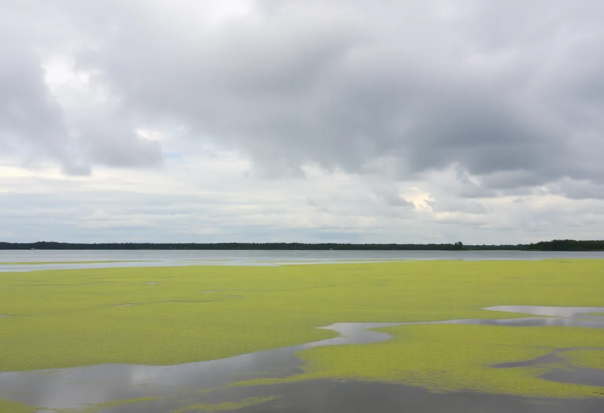 Cross Lake showing signs of algae bloom affecting water quality in Shreveport, LA.