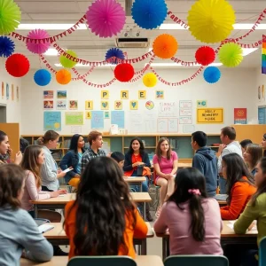 A diverse group of students and educators in a school environment promoting inclusivity and acceptance.