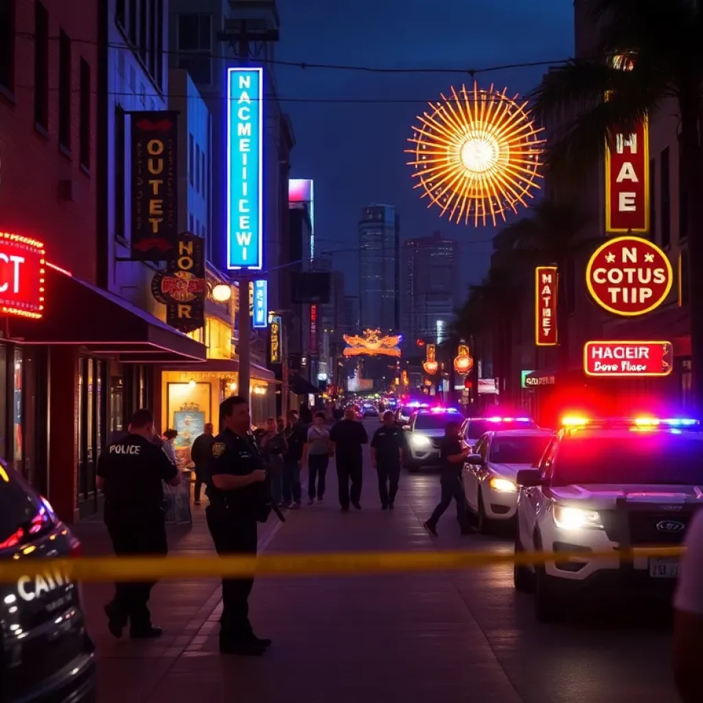 Downtown Shreveport with police presence amidst nightlife