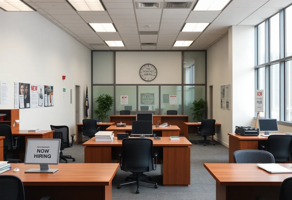 Image depicting empty office desks in a federal office setting