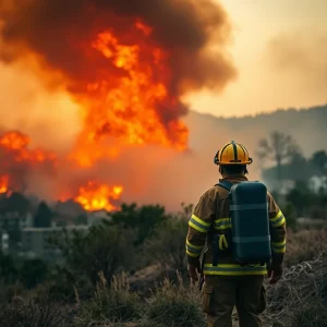 Firefighters working to control a wildfire in Los Angeles