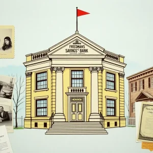 Historic building of Freedman's Bank showcased at an exhibit.