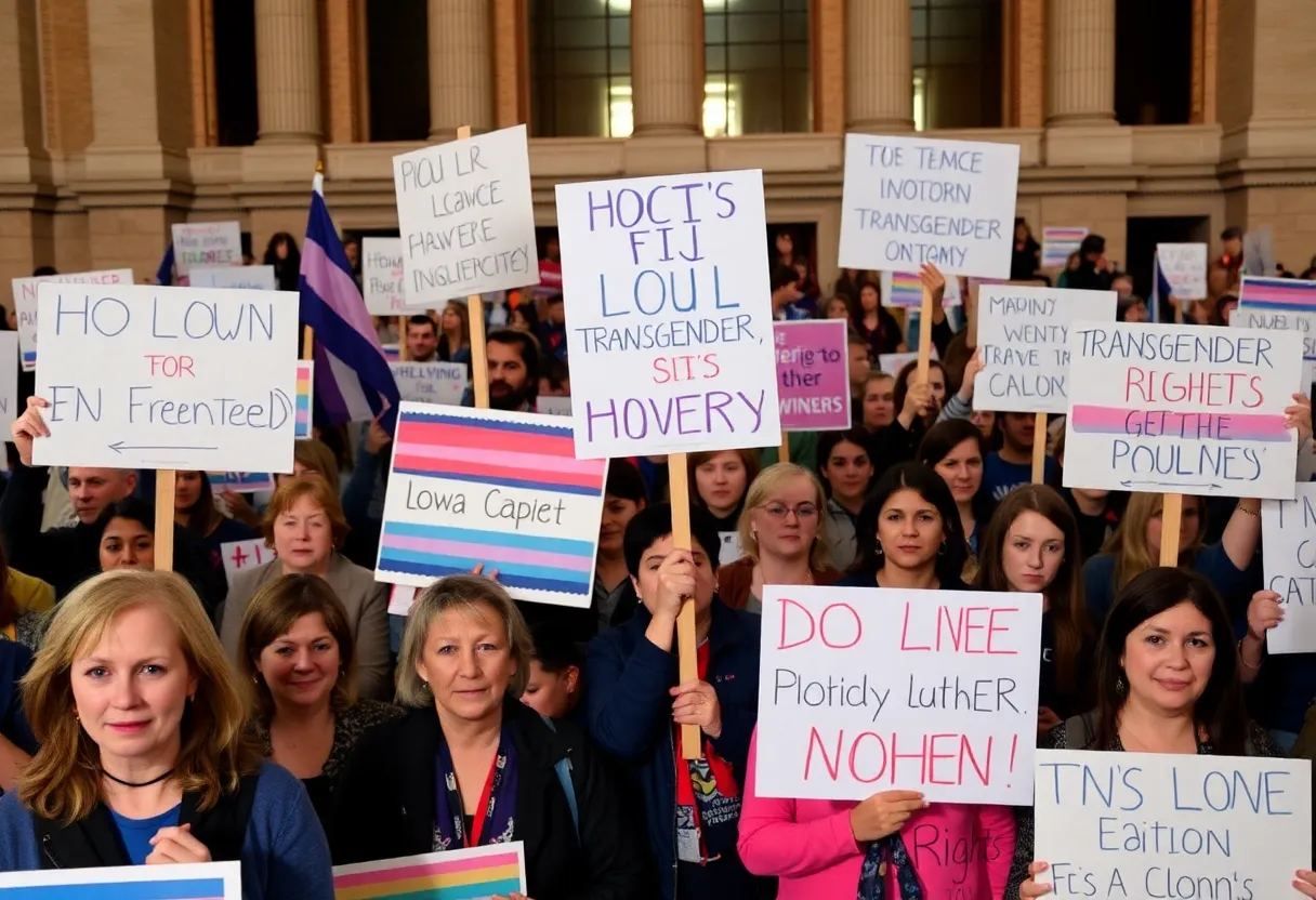 Protesters at Iowa Capitol opposing transgender rights legislation