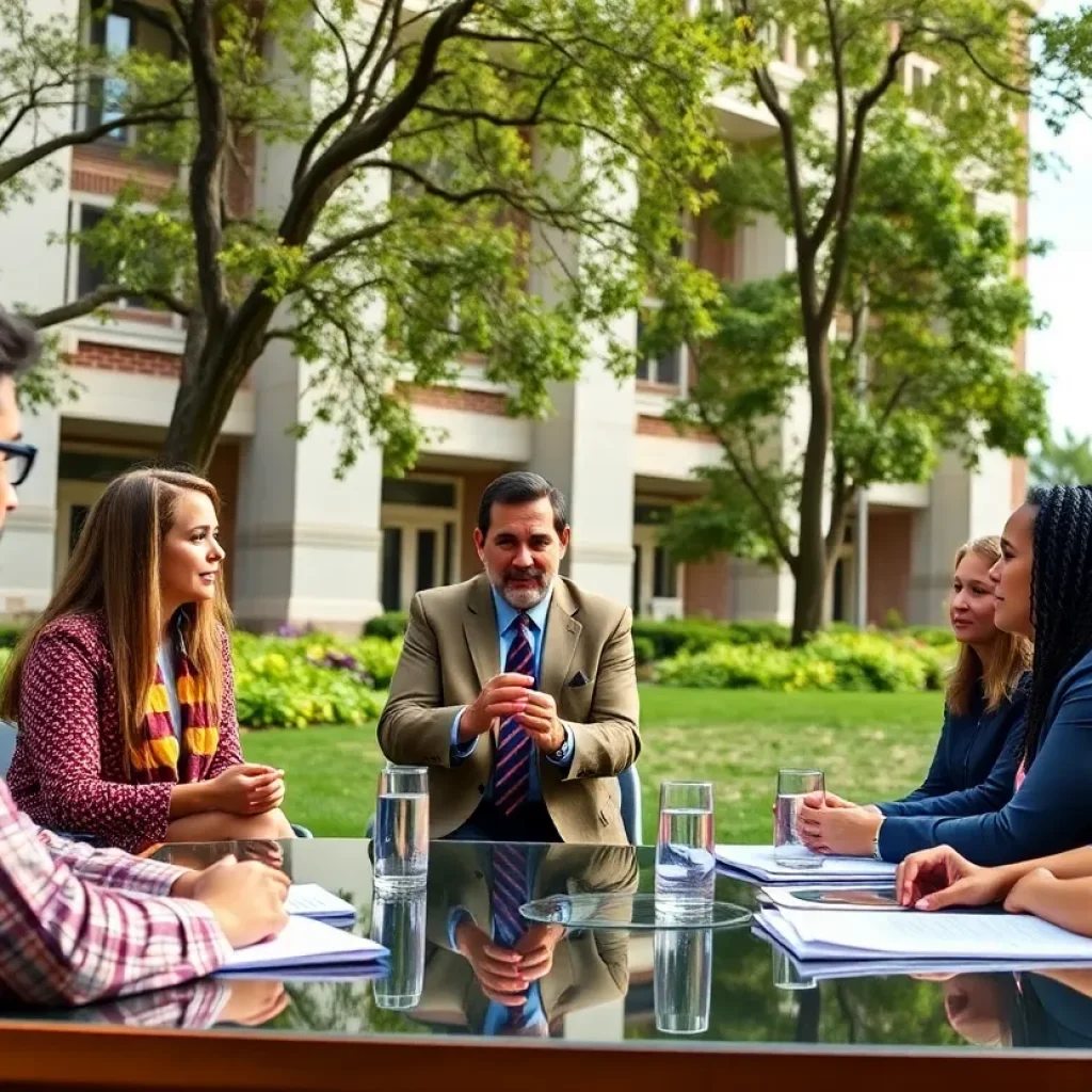 A university campus meeting reflecting changes in leadership