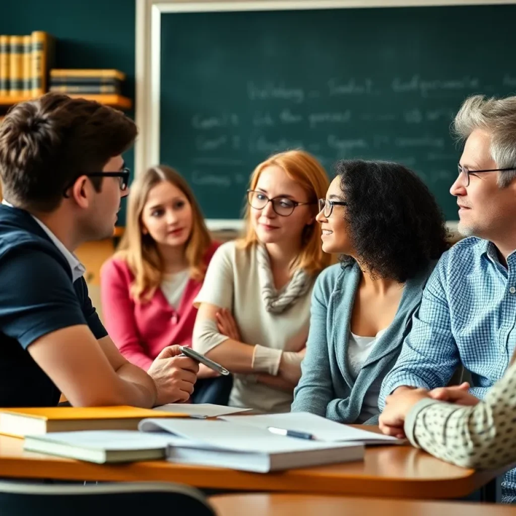 Students engaged in a discussion in a university classroom about academic freedom.