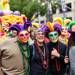 Participants celebrating in the Mardi Gras Parade in Shreveport