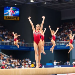 Mizzou Gymnastics team performing during the meet against LSU