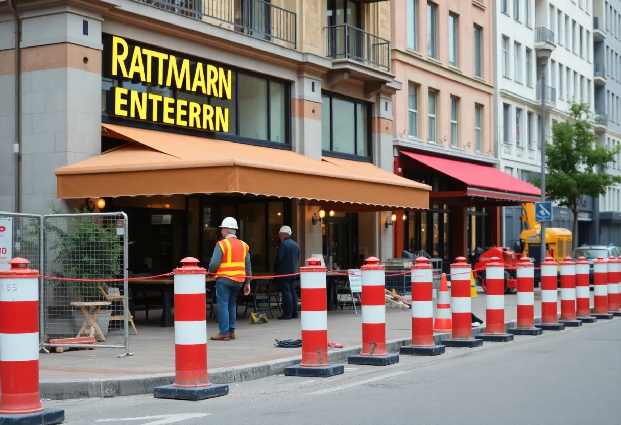 Construction of protective bollards outside Blind Tiger Shreveport