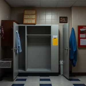 Empty janitor's closet in a school representing community loss