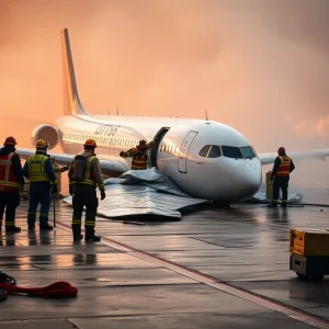 Emergency responders at the crash site of a Learjet at Scottsdale Airport