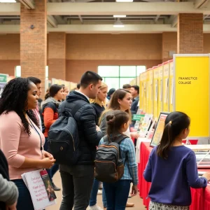 Families at the Shreveport College and Career Fair discussing future opportunities.