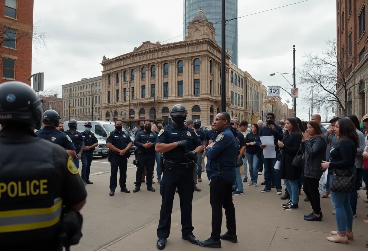 Community members in Shreveport in a reflective moment amidst police presence