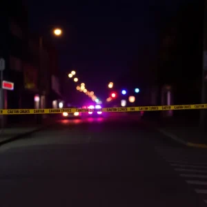 Police lights on a dark Shreveport street