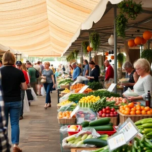 Vendors and shoppers at the Shreveport Farmers Market