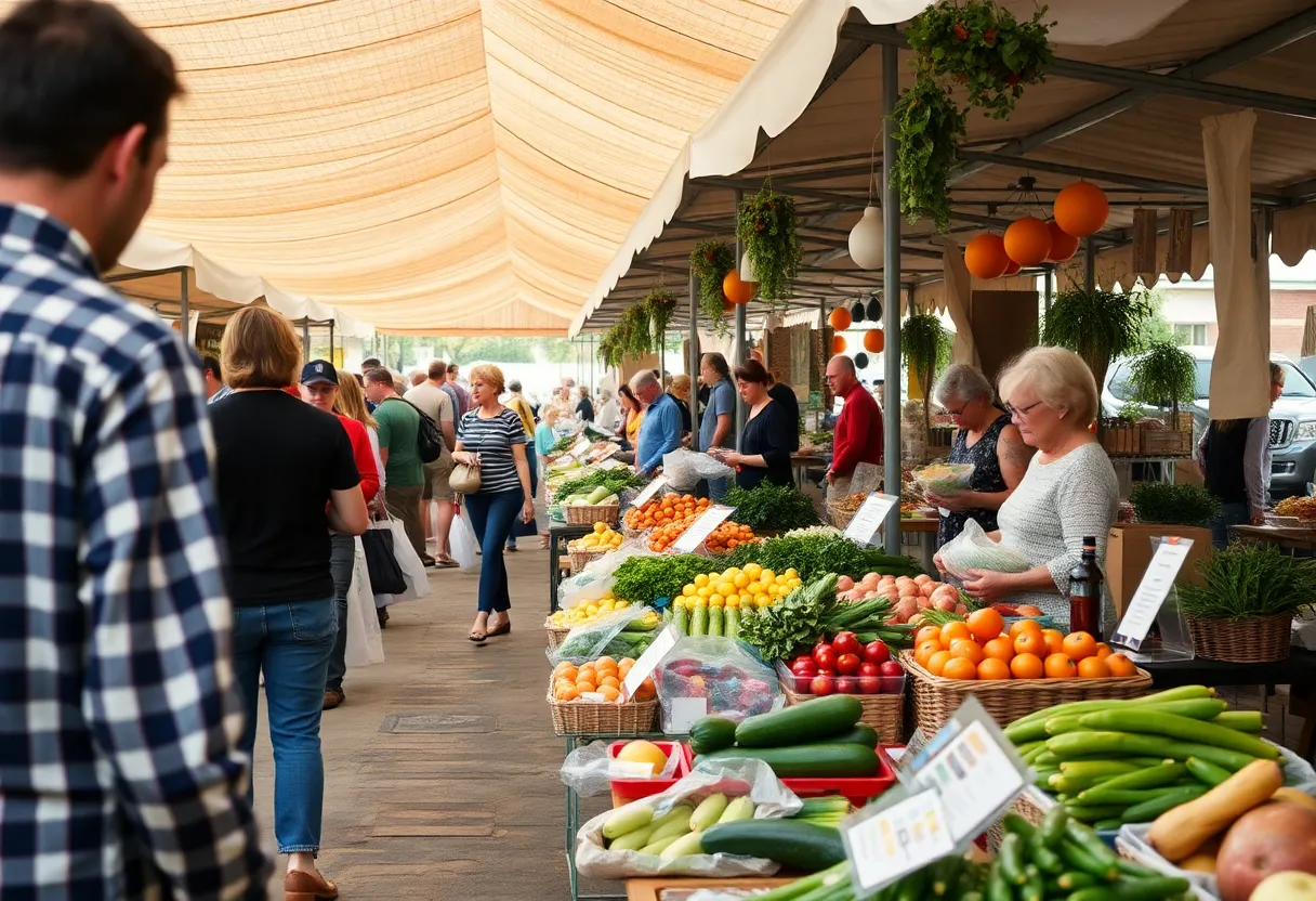 Vendors and shoppers at the Shreveport Farmers Market