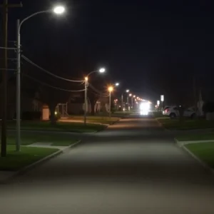 Night view of a quiet Shreveport neighborhood