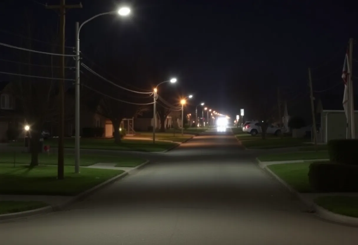 Night view of a quiet Shreveport neighborhood