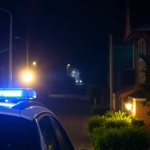 Police lights at a night scene in Shreveport