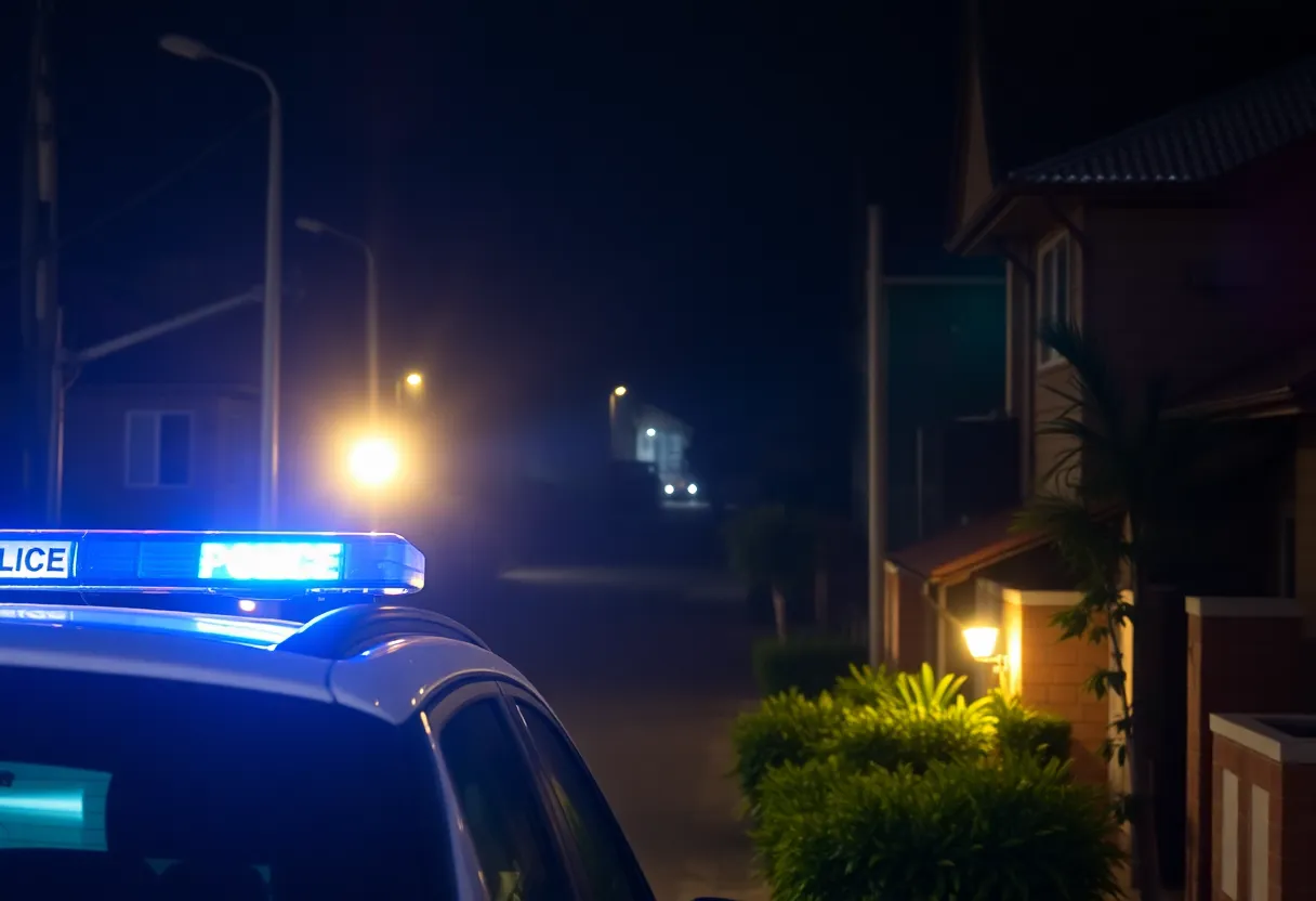 Police lights at a night scene in Shreveport