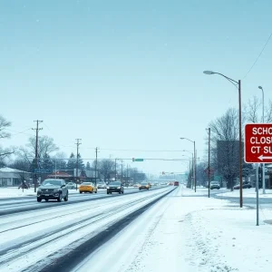 Icy conditions in Shreveport with school closure signs