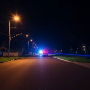 Police lights in a residential neighborhood