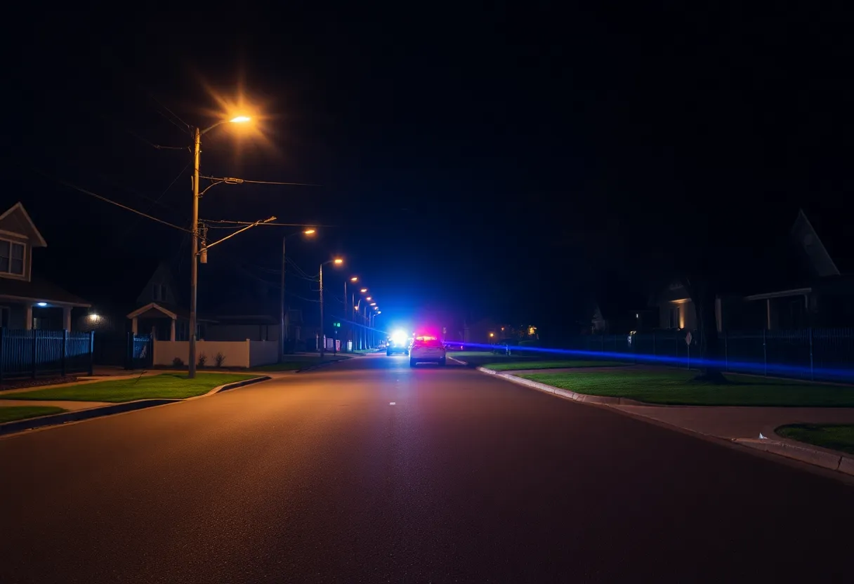 Police lights in a residential neighborhood