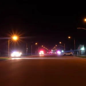 Emergency services at a nighttime scene in Shreveport.